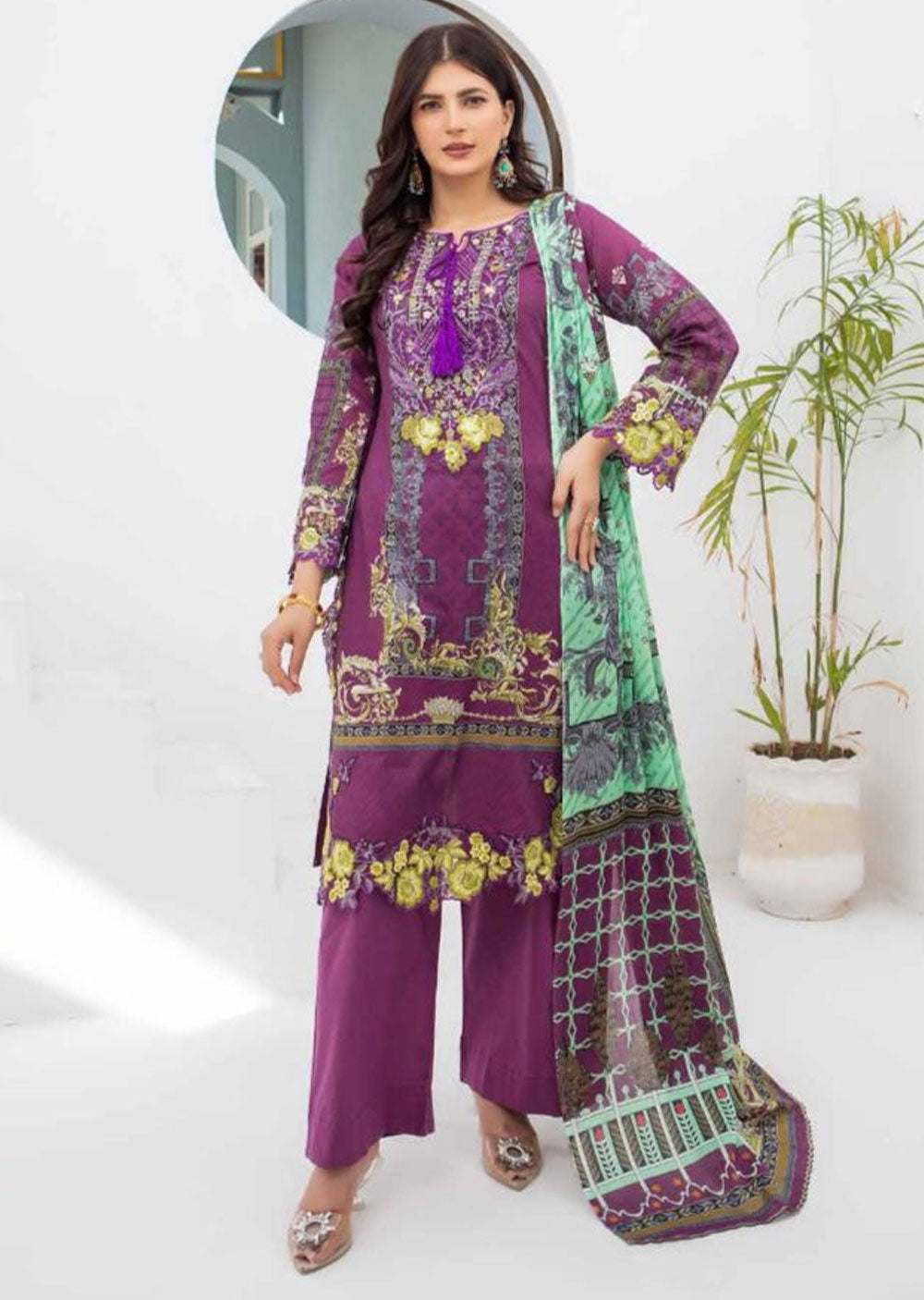 MSDL-01-R - Readymade - Munira Digital Lawn Suit 2024 - Memsaab Online