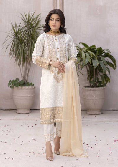 MDM-60 - Off White Embroidered Cotton Suit - Memsaab Online
