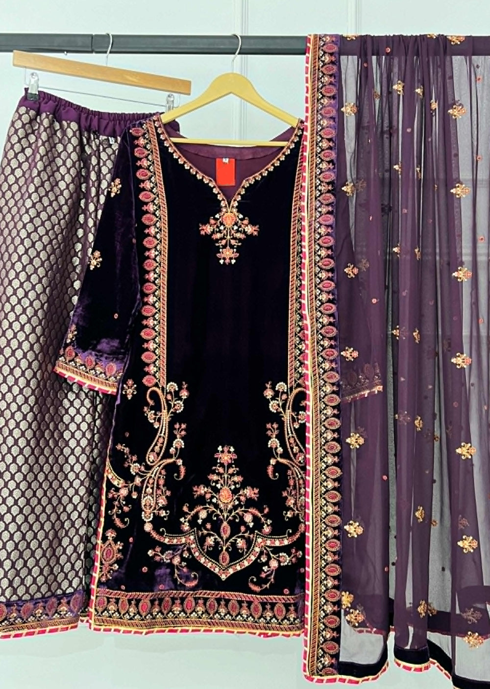 RK6101 - Purple Readymade Velvet Suit - Memsaab Online