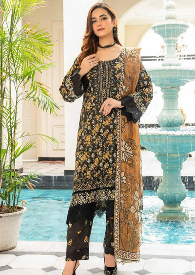 MSL-04 Readymade Munira Khazaan Black Linen Suit - Memsaab Online