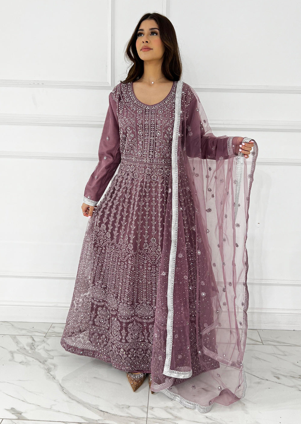 RH2109 Mayal - Lilac Fancy Net Maxi Dress - Memsaab Online