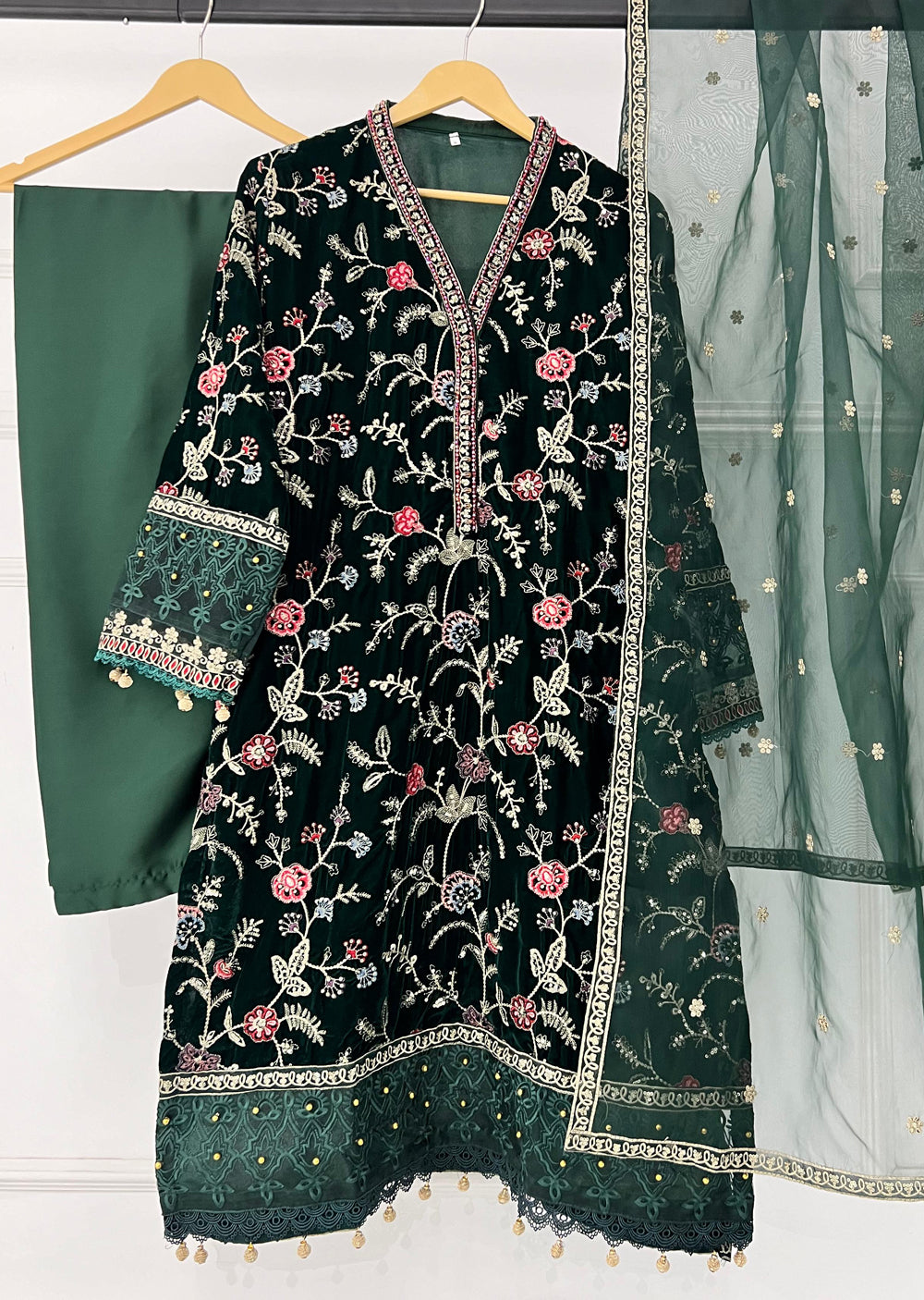 SMR3106 - Readymade Dark Green Velvet Suit - Memsaab Online