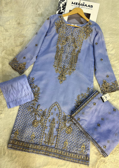 KLD324 Myra - Blue Readymade Cotton net suit - Memsaab Online