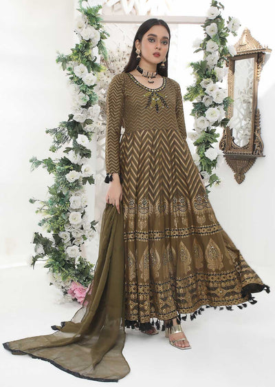 HK202 Samarkand Readymade Olive Dress - Memsaab Online