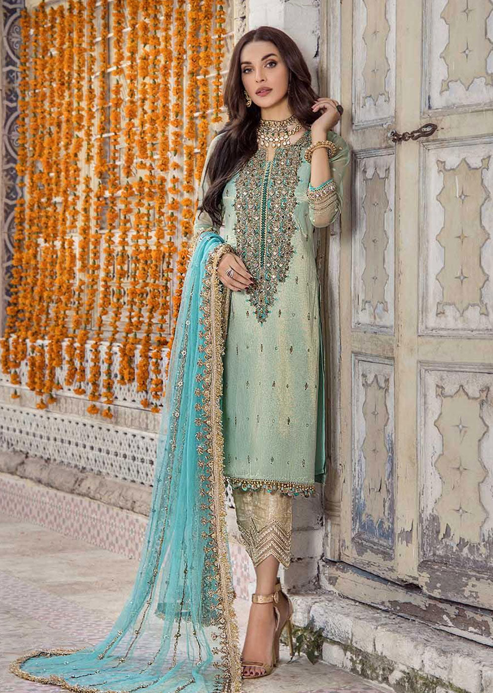 P-236 - Turquoise with Salwar - Readymade - Khuda Baksh Creations 2024 - Memsaab Online