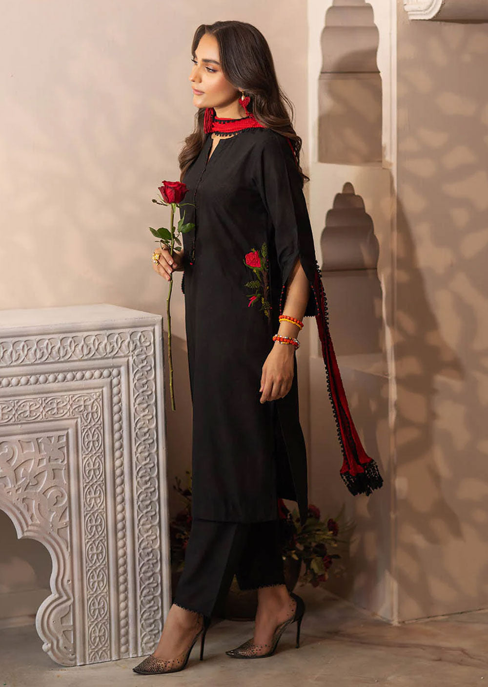 F-147- Black - Readymade - Basics by Khuda Baksh Creations 2024 - Memsaab Online