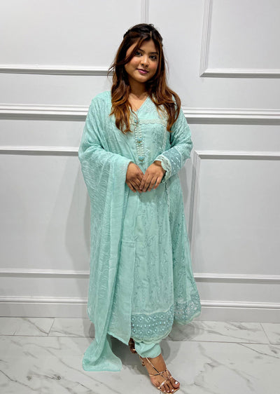 SJ103 Mint Readymade Fancy Chiffon Suit - Memsaab Online