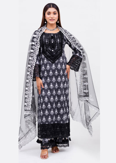 RGZ4001 Readymade Black/White Pearl Lawn Suit - Memsaab Online