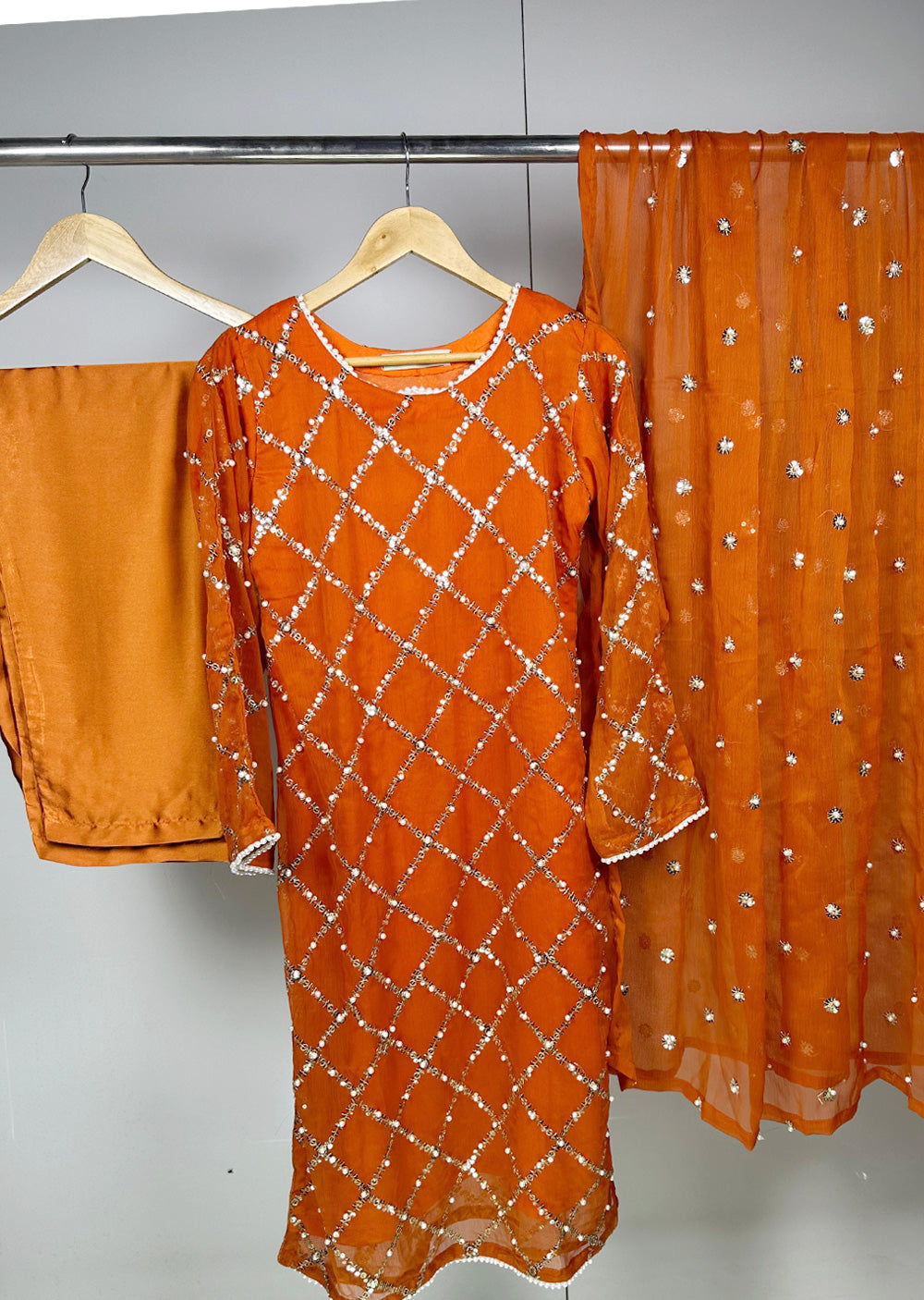 SMR3107 Quratulaine - Orange Chiffon Suit - Memsaab Online