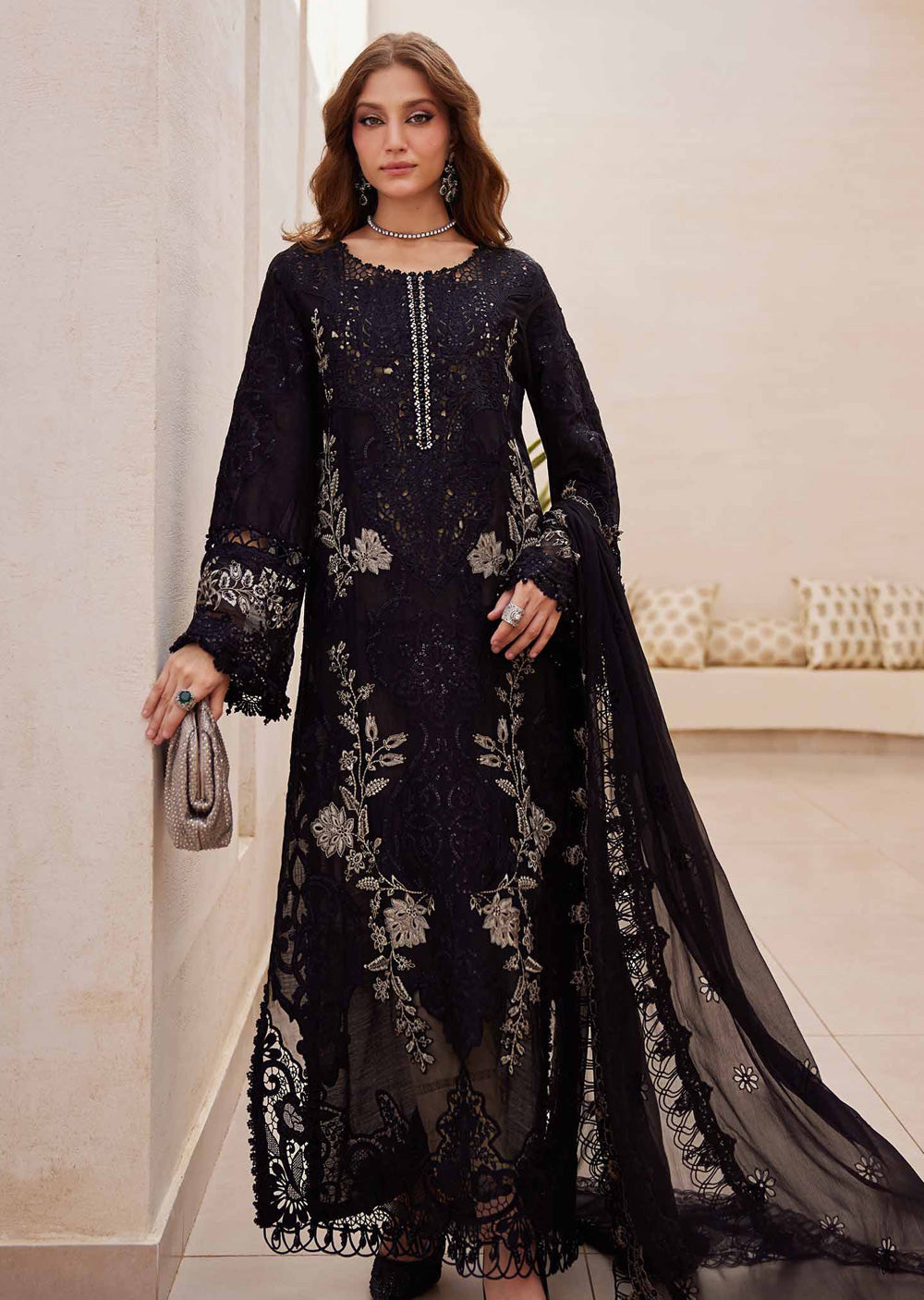MPC-25-104-Unstitched Embroidered Chiffon Suit Maria B 2025 - Memsaab Online