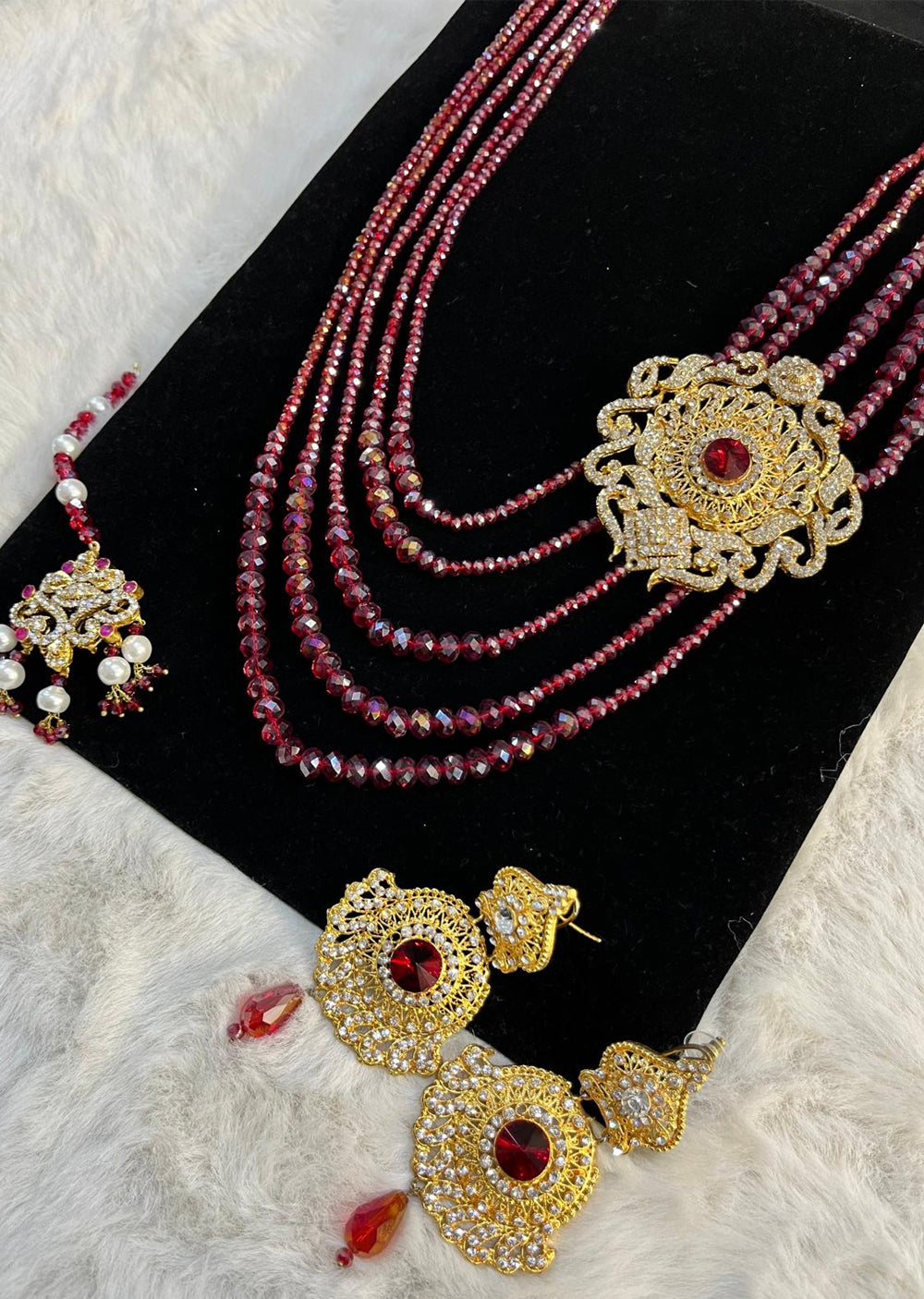 JBM33 Gold Plated Red Pearls choker Set - Memsaab Online