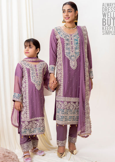 MMC-01 - Readymade - Naqsh Lilac Mummy & Me Chiffon Collection 2024 - Memsaab Online