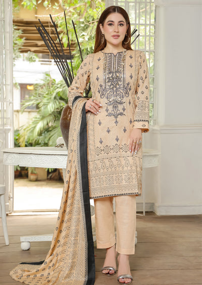 AMT5124 - Peach Readymade Khaddar Suit - Memsaab Online