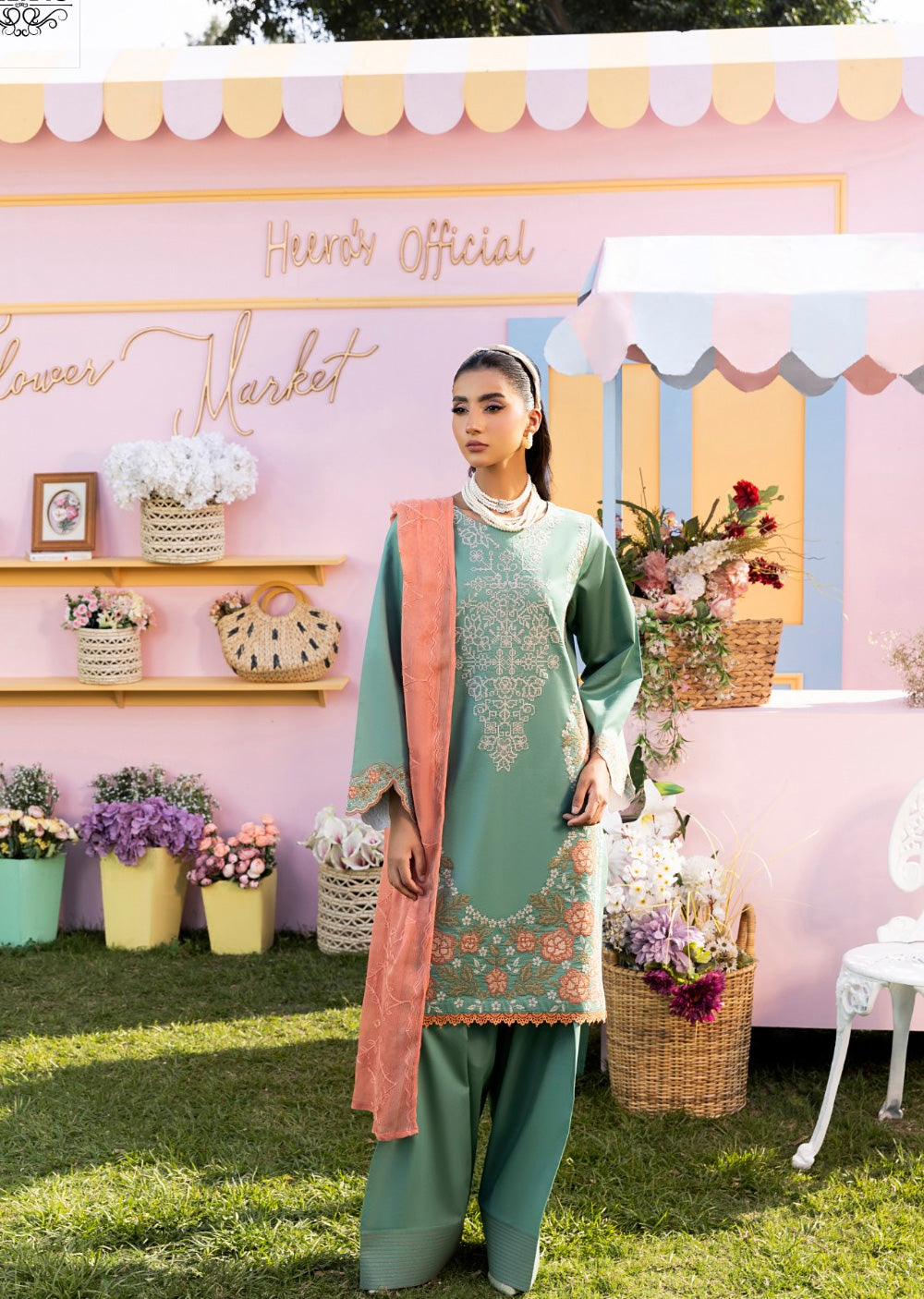 HSS-367- Readymade Green Heeras Suit - Memsaab Online