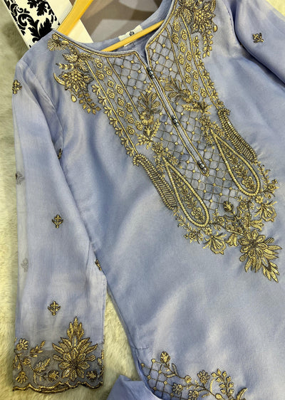 KLD324 Myra - Blue Readymade Cotton net suit - Memsaab Online