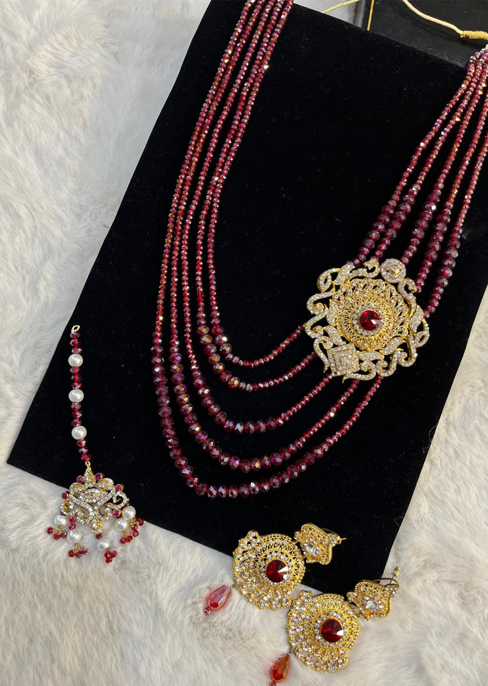 JBM33 Gold Plated Red Pearls choker Set - Memsaab Online