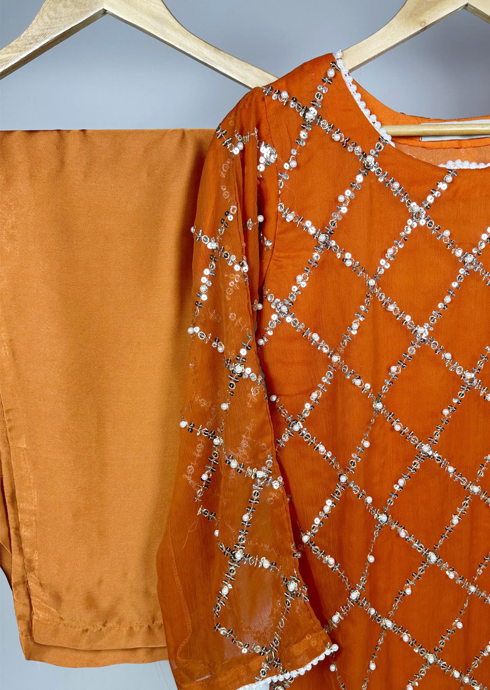 SMR3107 Quratulaine - Orange Chiffon Suit - Memsaab Online