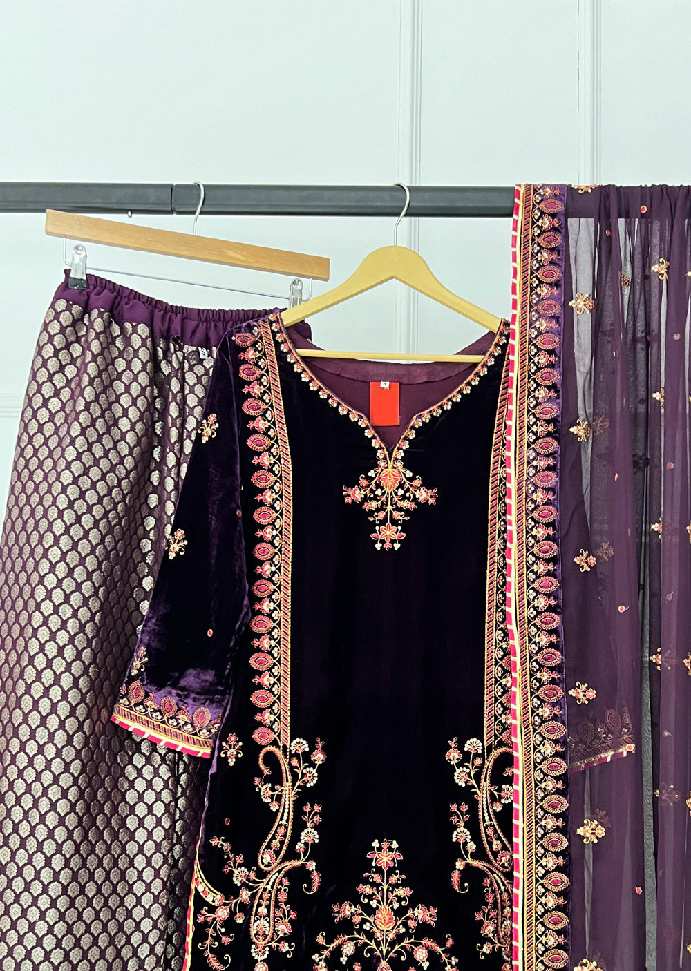 RK6101 - Purple Readymade Velvet Suit - Memsaab Online