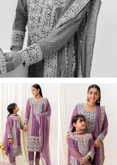 MMC-01 - Readymade - Naqsh Lilac Mummy & Me Chiffon Collection 2024 - Memsaab Online