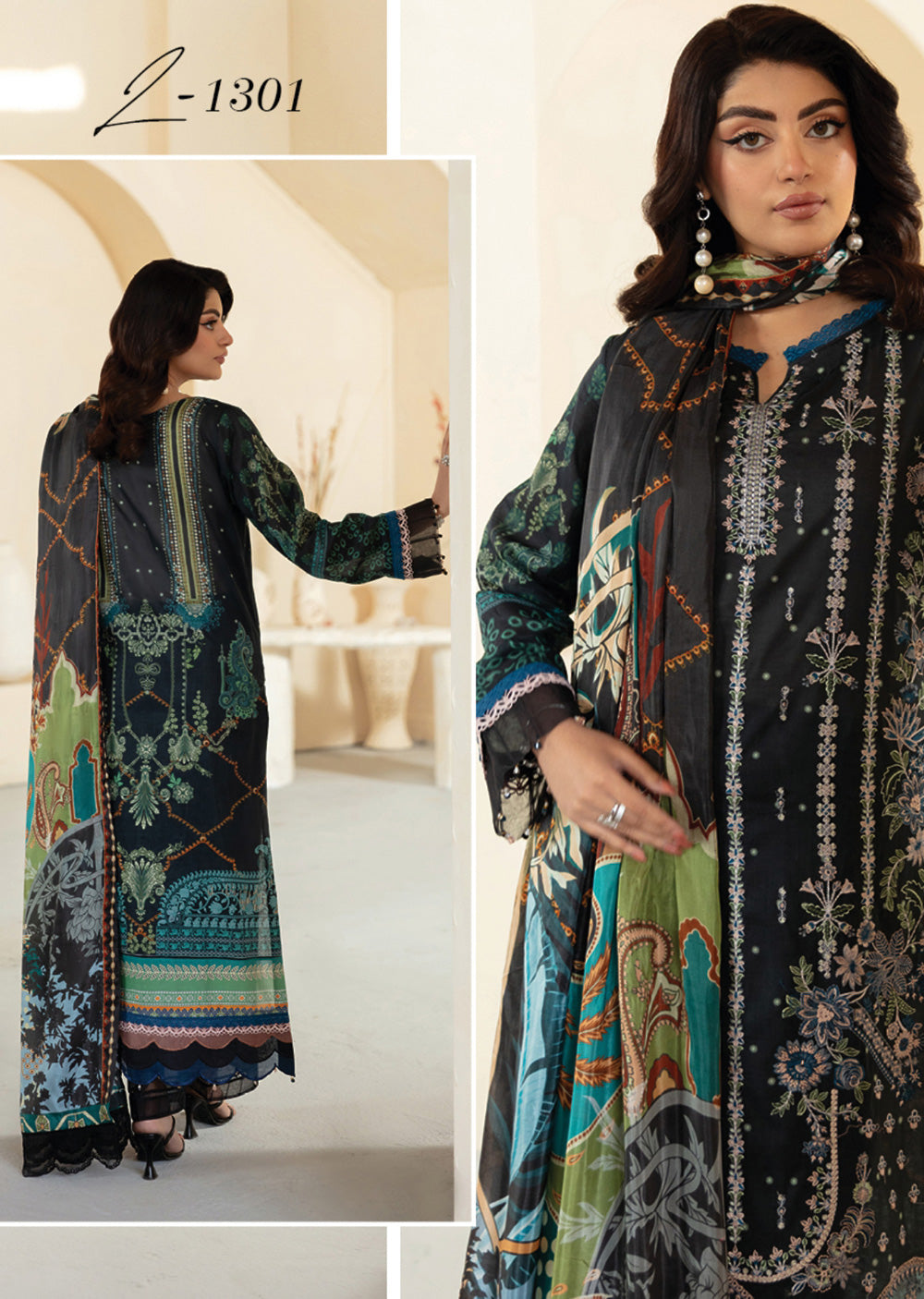 RMSHO-01 - Unstitched - Ramsha Mashaal Luxury Lawn Vol 13 - Memsaab Online