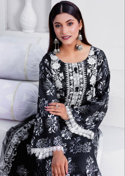 RGZ4010 Readymade Black/White Pearl Lawn Suit - Memsaab Online