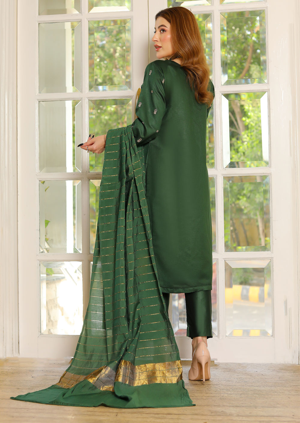 KLD314 / KLD1009 Dinah - Green Readymade Khadi Net Suit - Memsaab Online