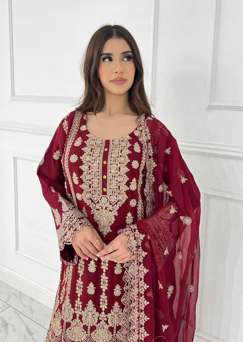 UJK-01 - Red - Readymade - Florine Chiffon Suit 2025 - Memsaab Online