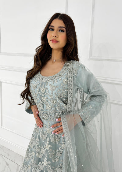 RH2113 Arya - Ice Blue Fancy Net Maxi Dress - Memsaab Online