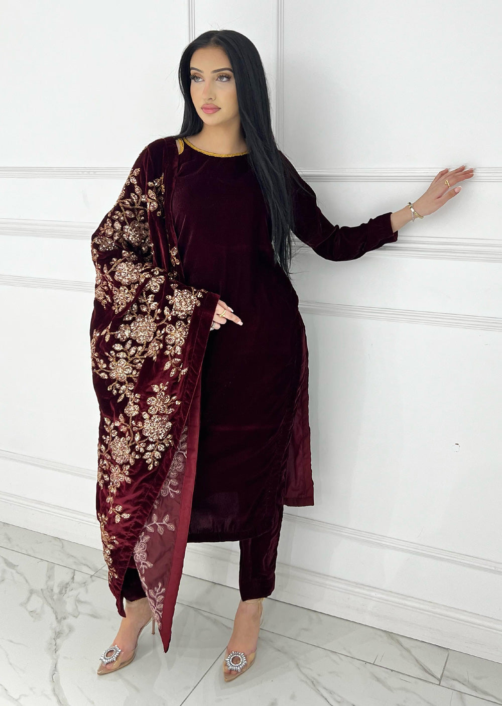 ASBC-02 - Red - Readymade Asma Winter Velvet Suit 2025 - Memsaab Online