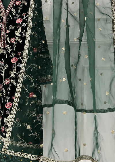 SMR3106 - Readymade Dark Green Velvet Suit - Memsaab Online