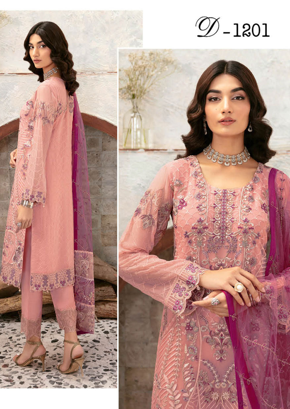 D-1201-R - Readymade - Rangoon by Ramsha Chiffon Collection Vol 12 2024 - Memsaab Online