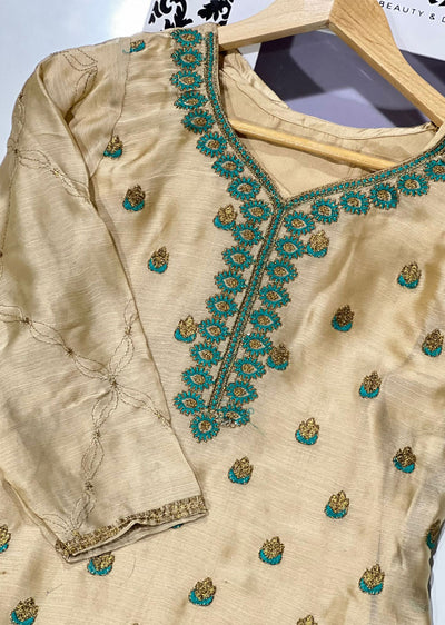 HSS-70 Gold/Turquoise Readymade Cotton Suit - Memsaab Online