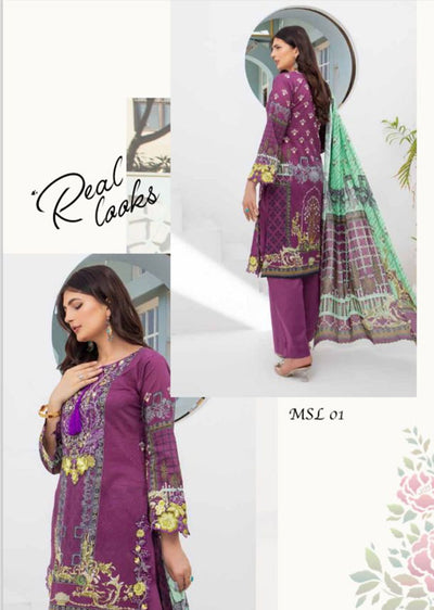 MSDL-01-R - Readymade - Munira Digital Lawn Suit 2024 - Memsaab Online