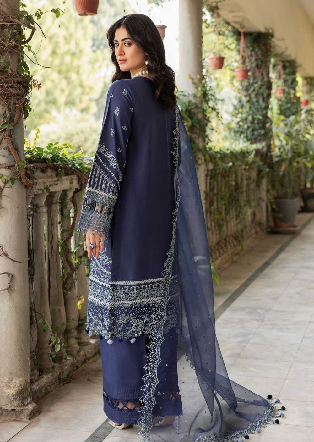 FSH-01 - Blue Ochre - Unstitched - Bahaar Embroidered Lawn Suit 2024 - Memsaab Online