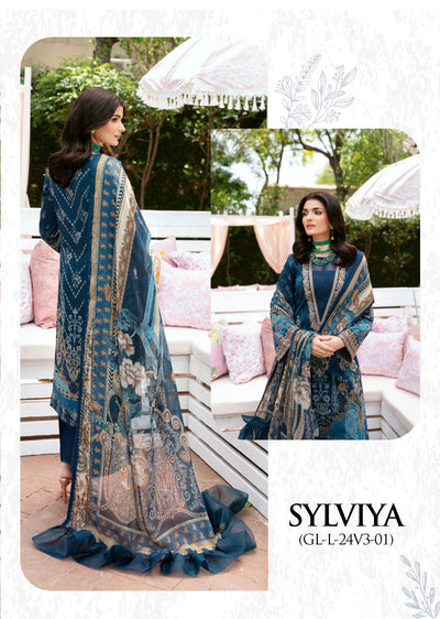 GLL-24V-01 - SYLVIYA - Unstitched - The Summer Glow Lawn Collection 2024 - Memsaab Online