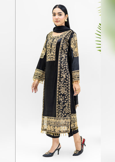 ROZ-01-R - Readymade - Rangz Luxury winter Velvet Suit 2025 - Memsaab Online