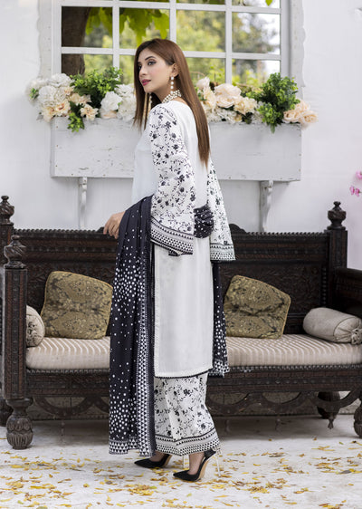 MDM-69 White - Readymade - Embroidered Cotton Suit - Memsaab Online