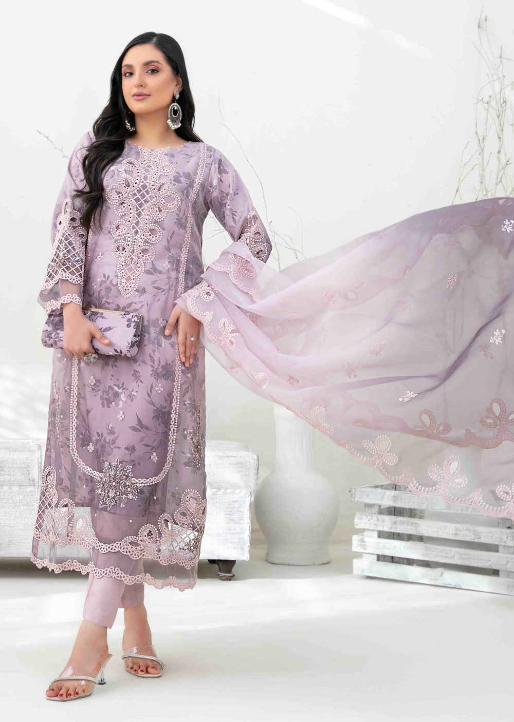 YSN-4028 - Unstitched - Yasna Embroidered Fancy Organza Suit 2025 - Memsaab Online