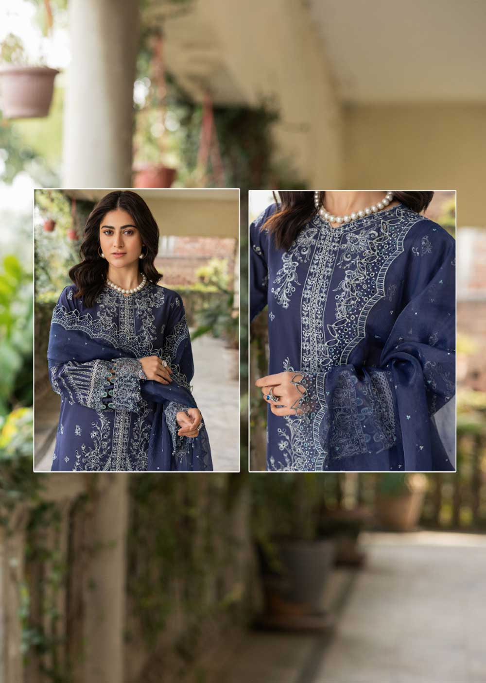 FSH-01 - Blue Ochre - Unstitched - Bahaar Embroidered Lawn Suit 2024 - Memsaab Online