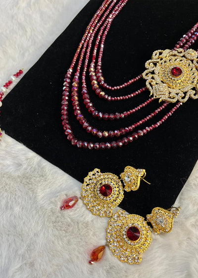 JBM33 Gold Plated Red Pearls choker Set - Memsaab Online