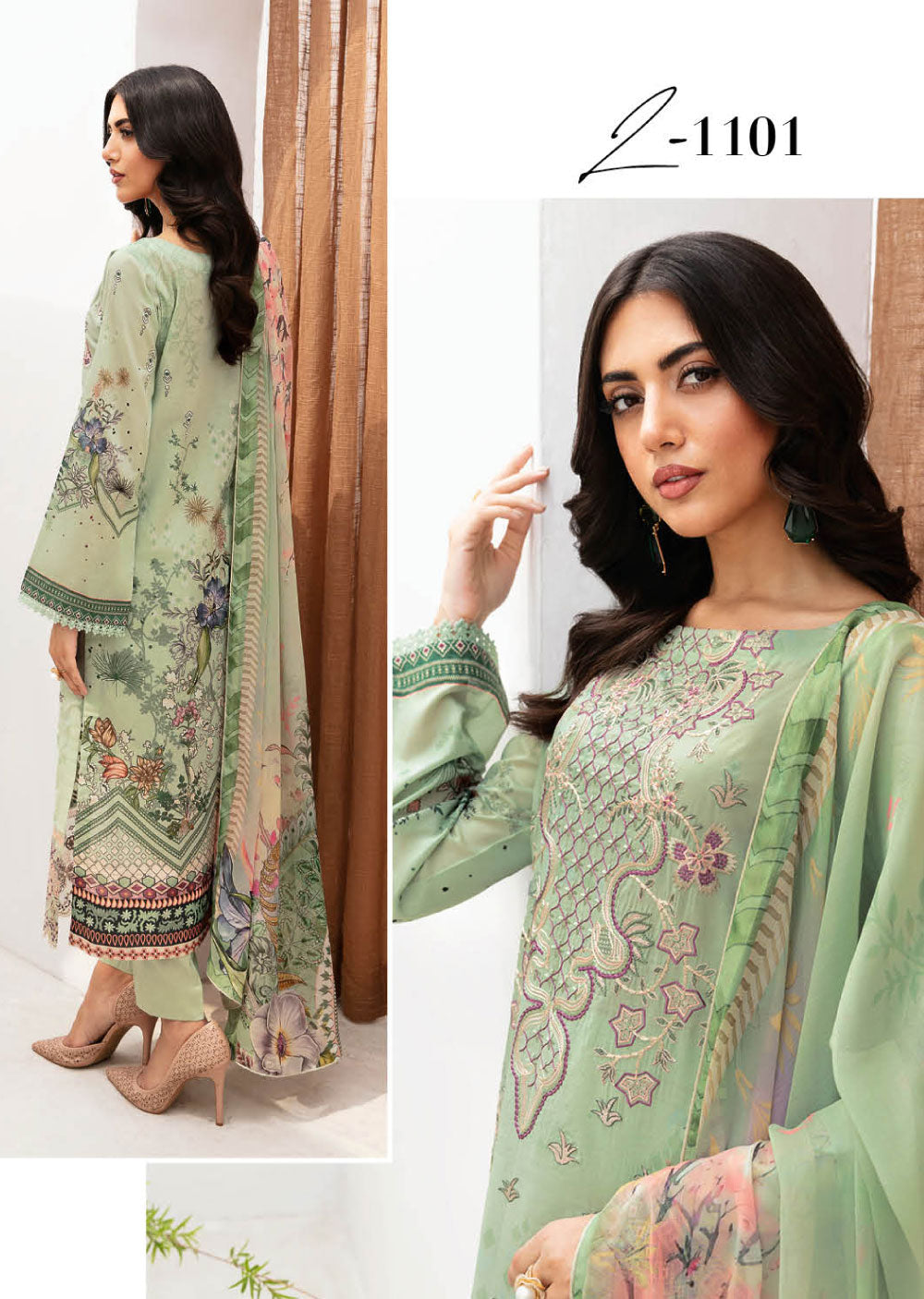 Z-1101-R - Readymade - Ramsha Mashaal Luxury Lawn Vol 11 - Memsaab Online