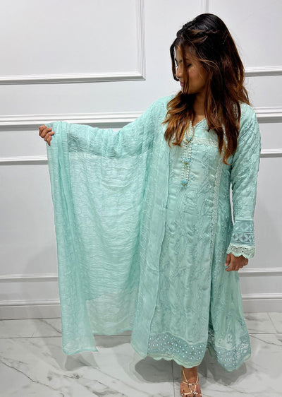 SJ103 Mint Readymade Fancy Chiffon Suit - Memsaab Online