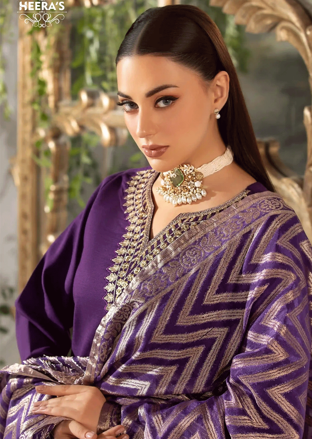 HSS-160 - Readymade - Khaddar Majesty Embroidered Heeras Suit - Memsaab Online