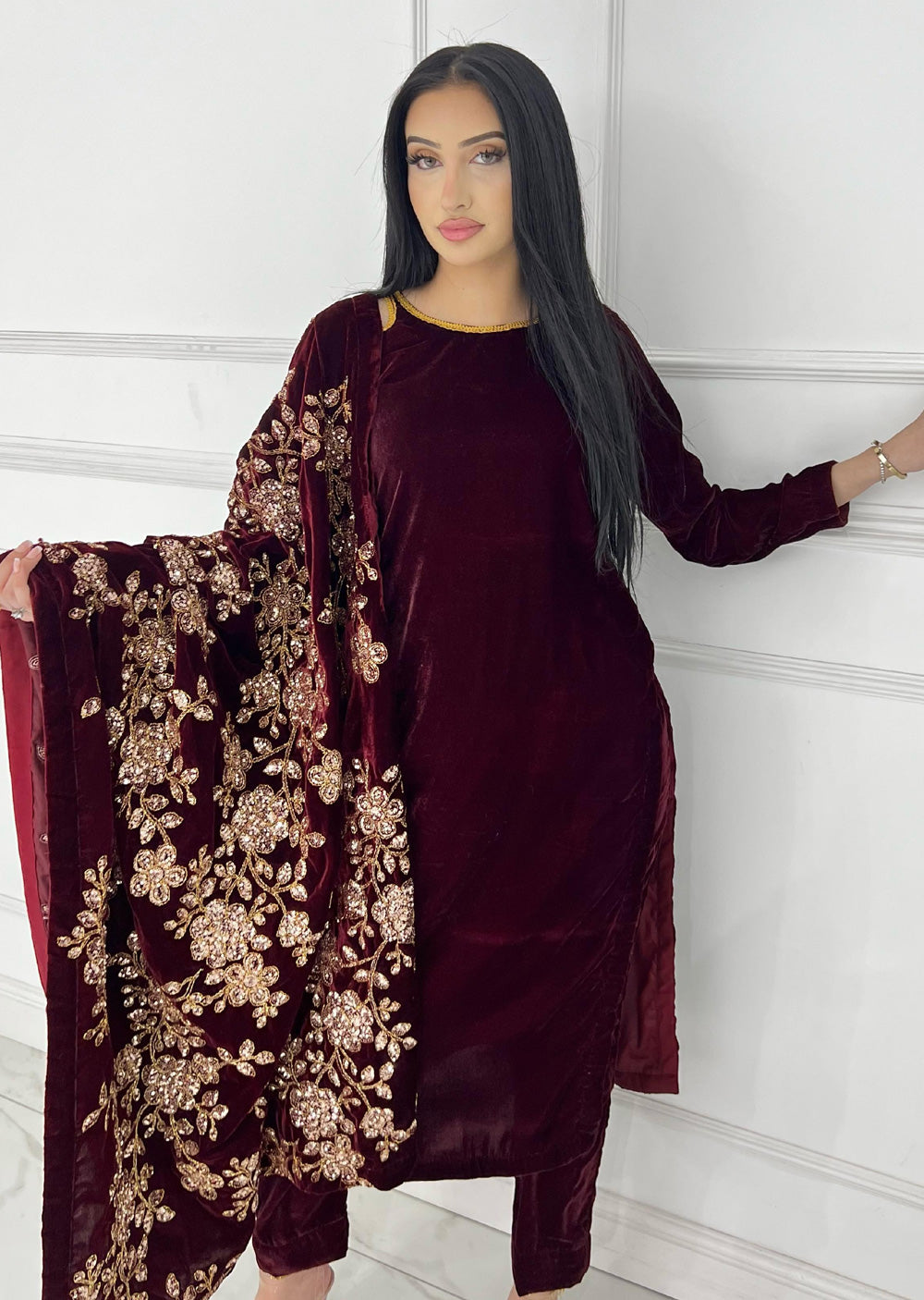 ASBC-02 - Red - Readymade Asma Winter Velvet Suit 2025 - Memsaab Online