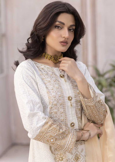 MDM-60 - Off White Embroidered Cotton Suit - Memsaab Online