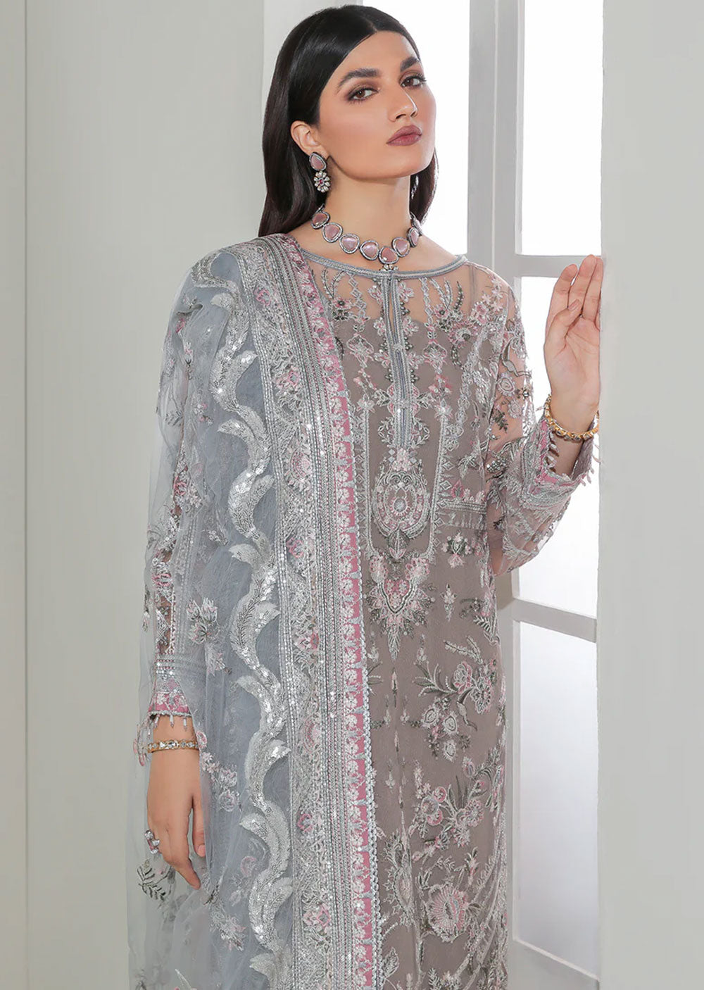 UF-184 - Readymade - Baroque Embroidered Net Suit 2024 - Memsaab Online