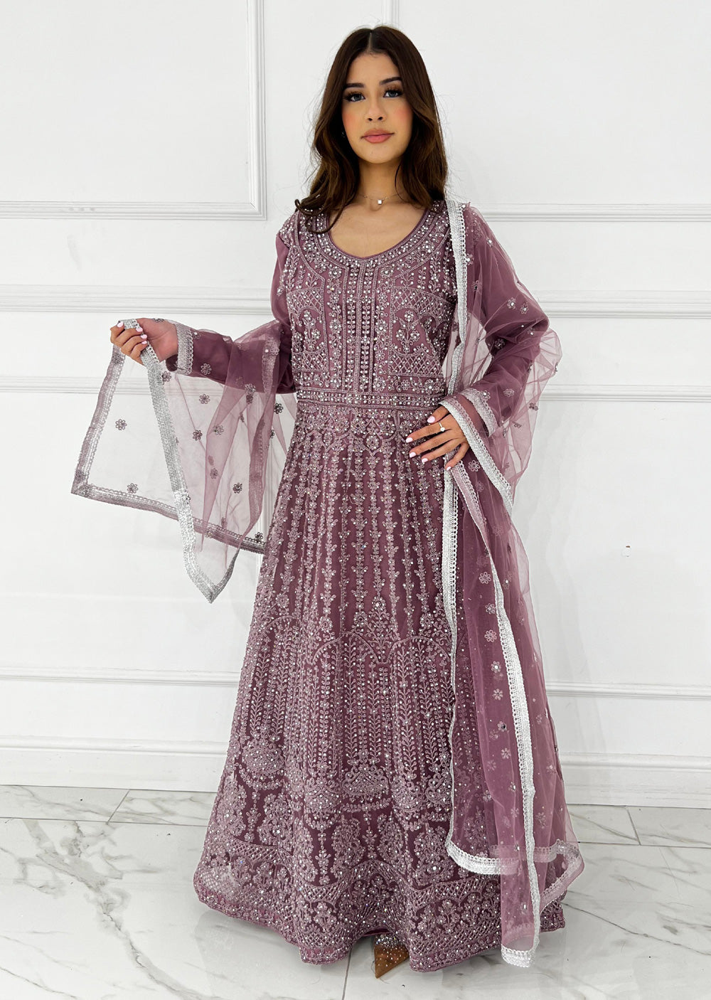 RH2109 Mayal - Lilac Fancy Net Maxi Dress - Memsaab Online