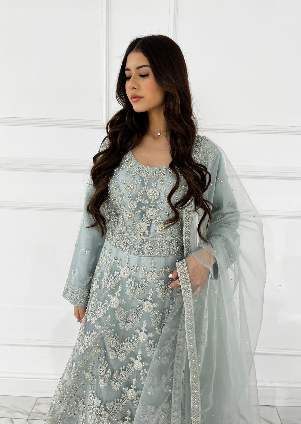 RH2113 Arya - Ice Blue Fancy Net Maxi Dress - Memsaab Online