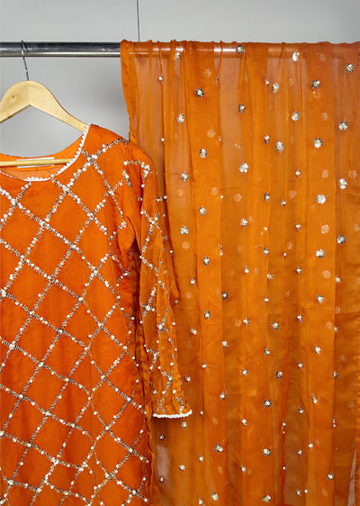 SMR3107 Quratulaine - Orange Chiffon Suit - Memsaab Online