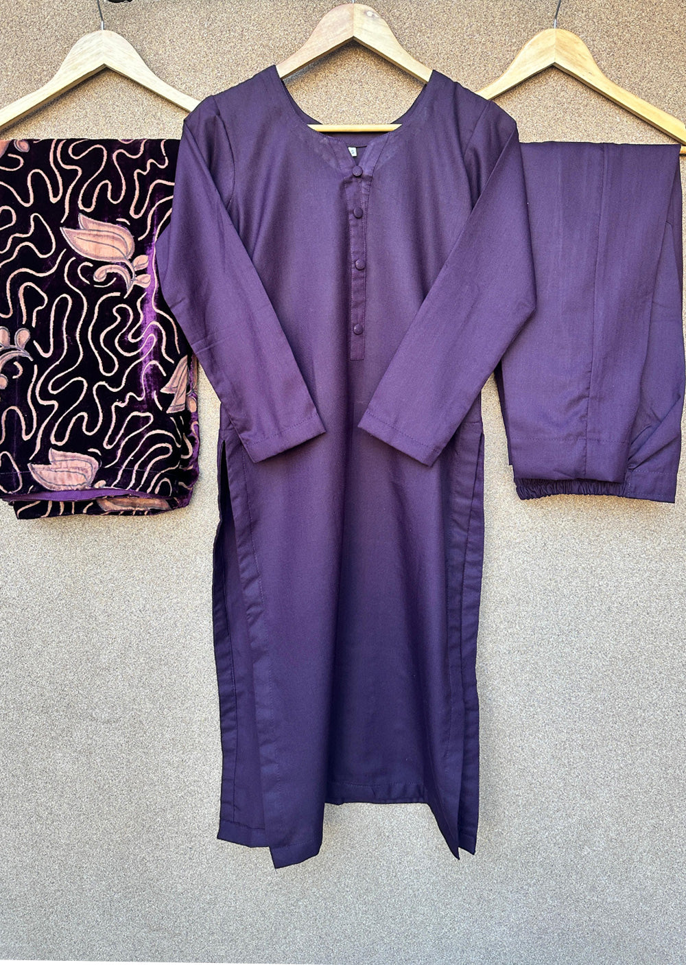 ASBC-01 - Purple - Readymade Dhanak with Palachi Shawl Suit - Memsaab Online